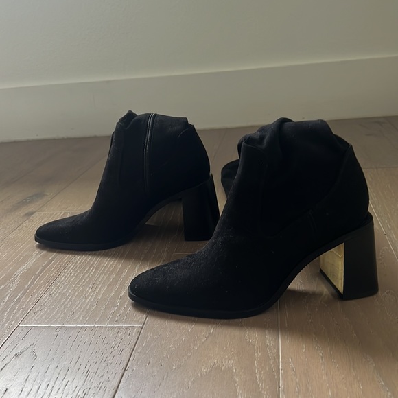 Zara Over The Knee Black Fabric Boots Block Heel with Gold Heel Accents Size 36 - Picture 4 of 10